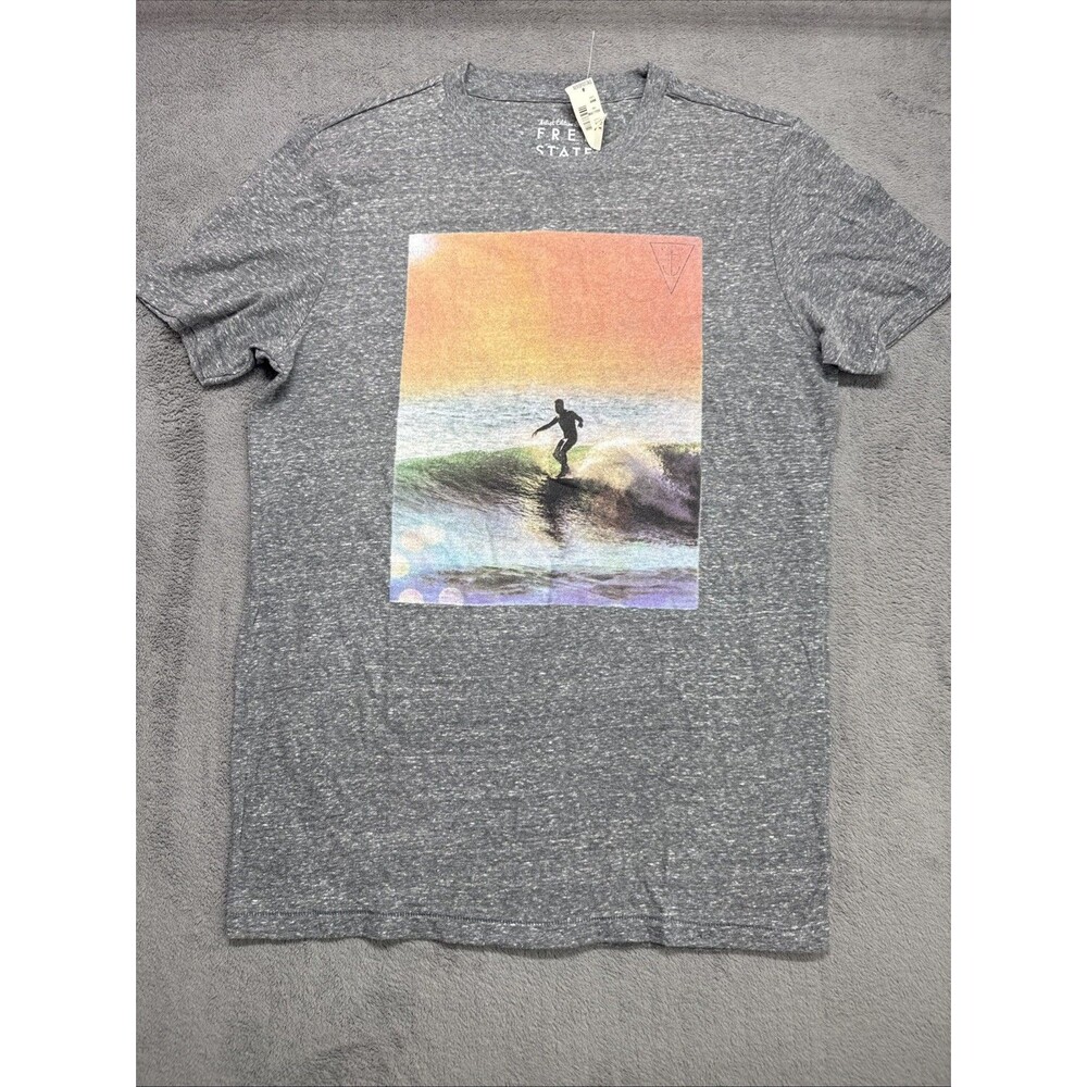 Free State Men's Gray Crew Neck Short Sleeve Surf Graphic Print T-Shirt M